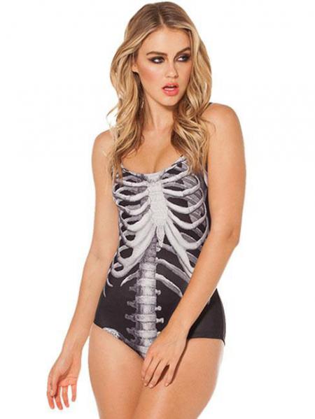 Black White Cool Black Mechanical Ribs Teddy Unique One Piece Swimwear