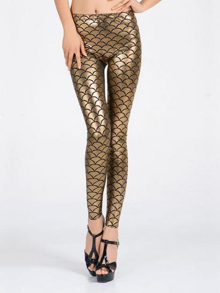 Golden Vilanya Stretchy Shining SKinny Metallic Scales Leggings Store