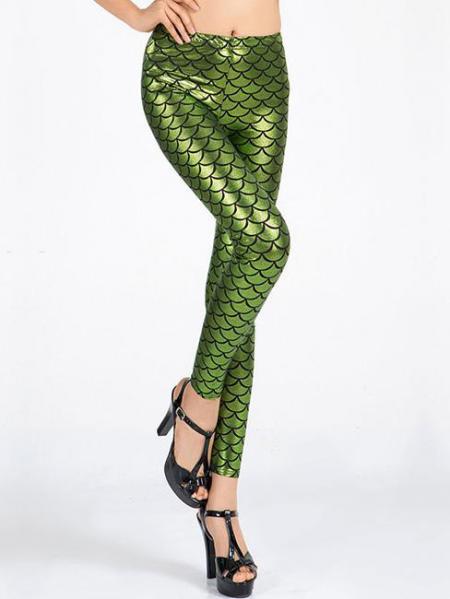 Olive Vilanya Stretchy Shining SKinny Metallic Scales Leggings Store