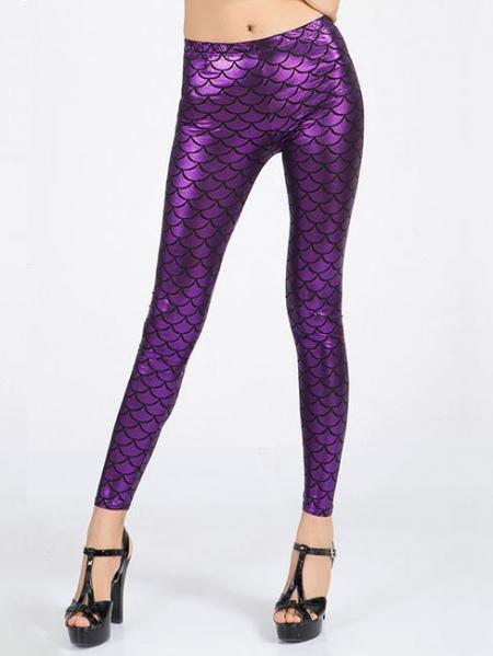 Purple Vilanya Stretchy Shining SKinny Metallic Scales Leggings Store