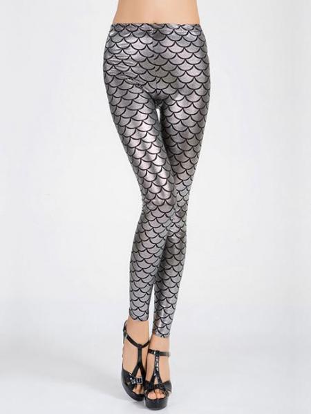 Silver Vilanya Stretchy Shining SKinny Metallic Scales Leggings Store