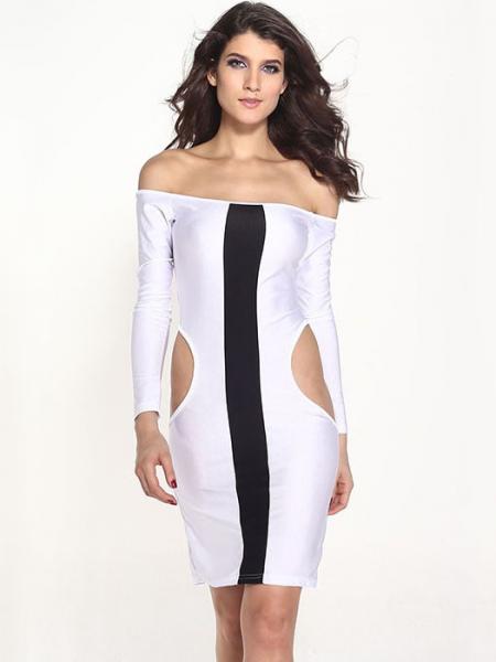 Black White Vilanya High-waisted Cut Out Sides Symmetrical Slim Fit Stretchy Midi Dresses