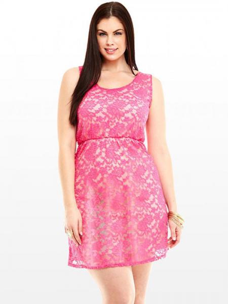 Pink Vilanya Pink O-neck Sleeveless Draped Floral Lace High Waisted Cutout Back Mini Skater Dress