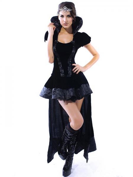 Black Vilanya Black 2 Pieces Short Sleeved Ruffles Wicked Queen Cheap Women Halloween Costumes