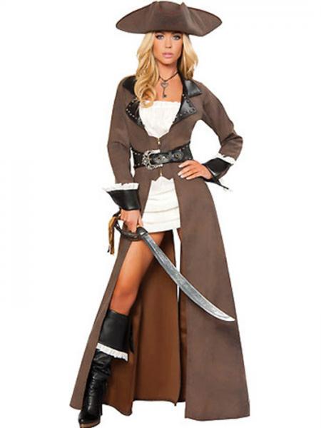 Brown Black Vilanya Long Sleeve 4 Pieces Deluxe Womens Pirate Halloween Costume