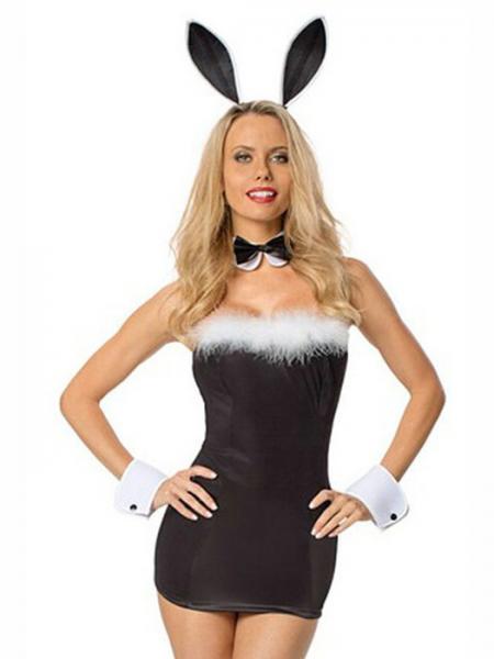 Black White Vilanya 4 Pieces Strapless Born to Serve Bunny Qaulity Halloween Costumes
