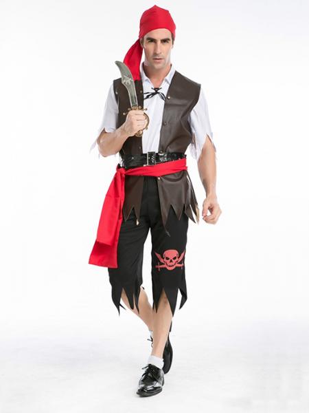 Brown Black Red Vilanya 5 Pieces Short Sleeved Halloween Pirate Costume For Men Sale Online