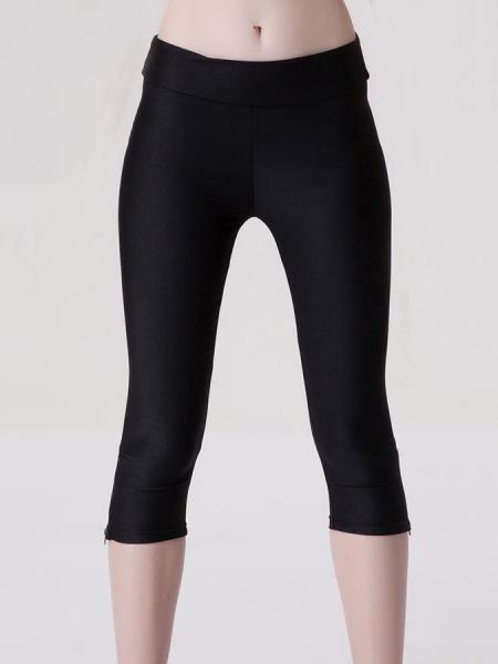 Black Womens Stretchy Fluorescent Side Zipper Mid Length Capri Leggings