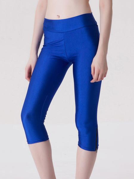 Blue Womens Stretchy Fluorescent Side Zipper Mid Length Capri Leggings