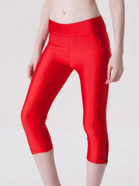 Red Womens Stretchy Fluorescent Side Zipper Mid Length Capri Leggings