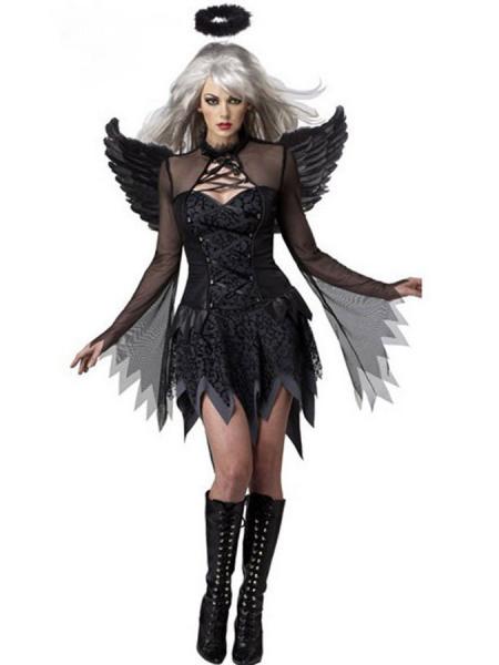 Black Adult 2 PCS Flattering Black Fallen Angel Halloween Costume Womens