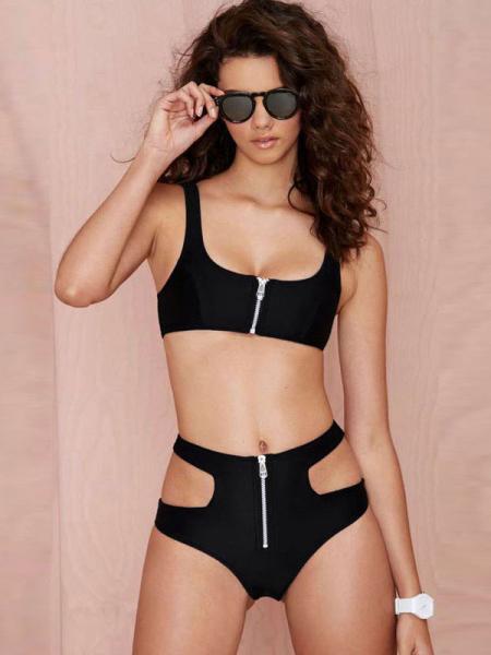 Black Deep End Sexy Women 2 Pieces Over-the-Should Straps High Waisted Bikini