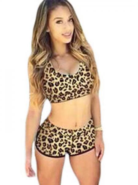 Leopard Sporty Printed Bikini with Pushup Padded Racer Back Top & High-waist Bottom