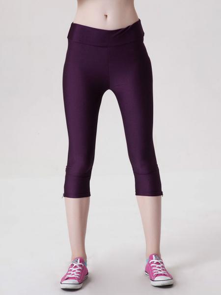 Purple Womens Stretchy Fluorescent Side Zipper Mid Length Capri Leggings