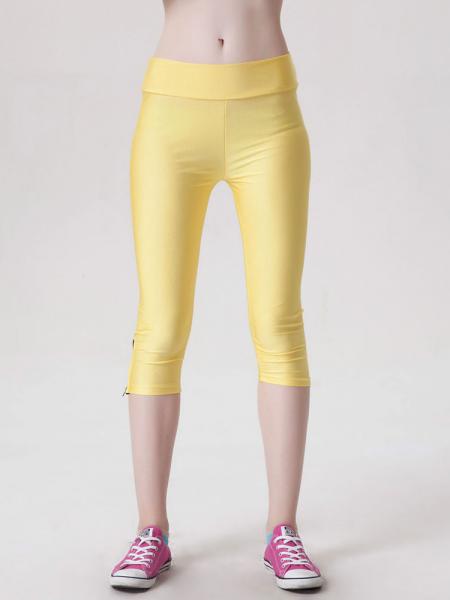 Yellow Womens Stretchy Fluorescent Side Zipper Mid Length Capri Leggings