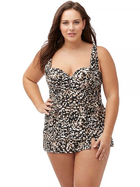 Leopard Animal Printing Underwire & Padded Molded Cups Long Torso Tankini Online