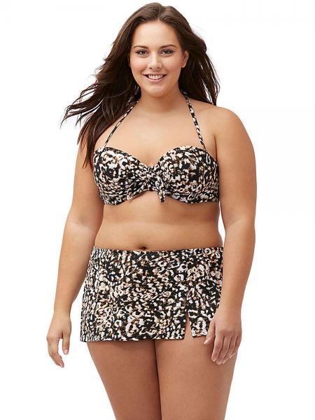 Leopard Leopard Printing Halter Bandeau Underwired & Padded Bikini Top with Skirt