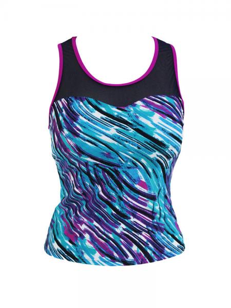 Blue Black Purple Mesh Inserts High Scoop Neckline Sporty Racerback Padding Tankini Top Sale