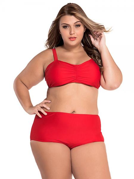 Red Sweetheard Neck Pullover Ruched Padded Bikini Top and High Waisted Bottom