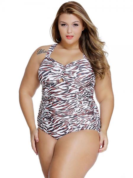 Leopard Versatility Leopard Printed Ruched Retro Inspired Plus Size One Piece Swimsuit