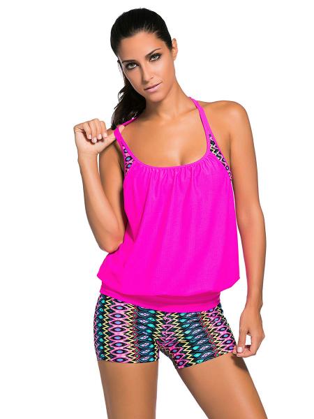 Rosy Contrast Print Inserts Sporty Racerback Bra Padding Tankini Top Women Online