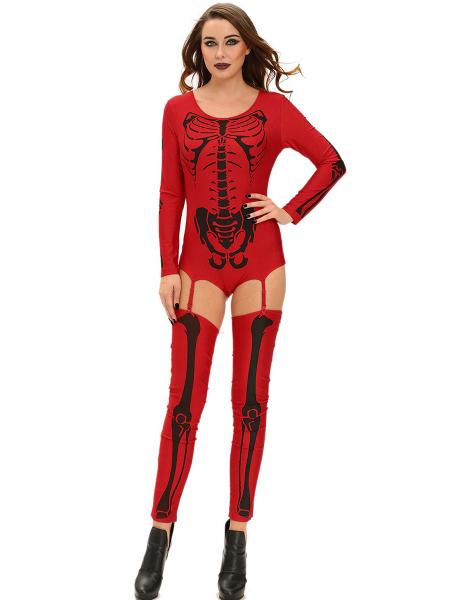 Red Black 3 PCS Long Sleeves Bad To The Bone Halloween Skeleton Costumes for Women