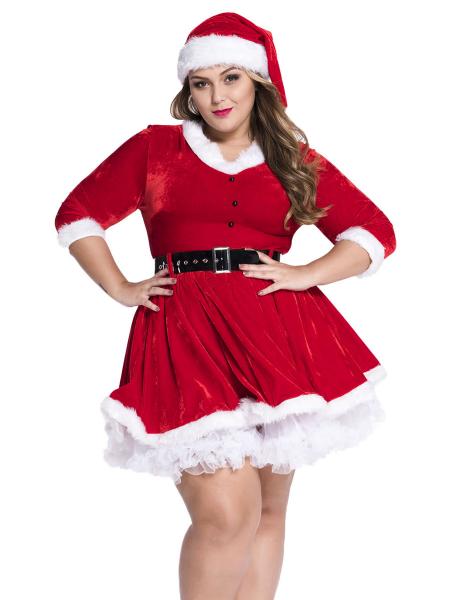 Red White 2 Pieces Half Sleeves Sweetheart Santa Dress for Plus Size Women