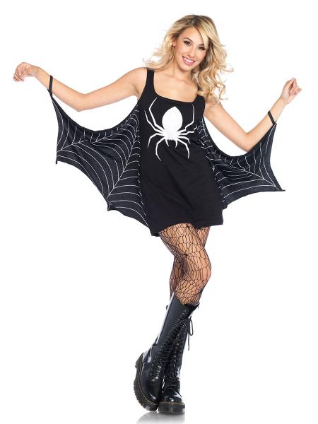 Black White Sleeveless Spider & Spiderweb Printing Easy Halloween Costumes Dress