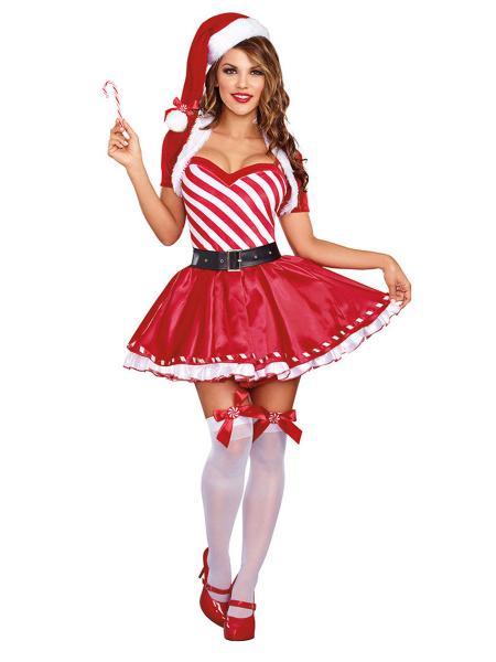 Red White 4 Pieces Short Sleeves Layered Cute Mrs Claus Christmas Tutu Dress