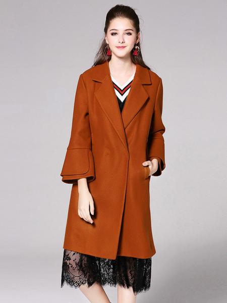 Caramel Single Button Layered Long Flare Sleeves Thick Womens Long Wool Coats