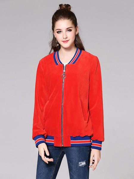 Orange Energetic Zipper Closure Long Sleeves Velvet Bomber Jacket for Women