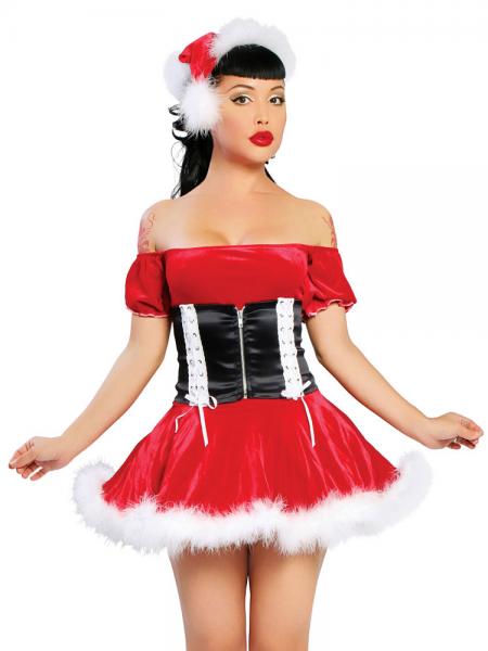 Red Black White 2 Pieces Short Sleeves Off the Shoulder A-line Christmas Santa Dress