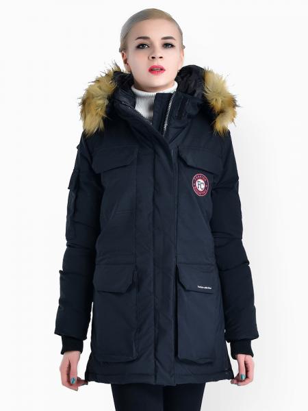 Black Double Zipper Faux Fur Hooded Thick Ladies Parka Coat for Winter