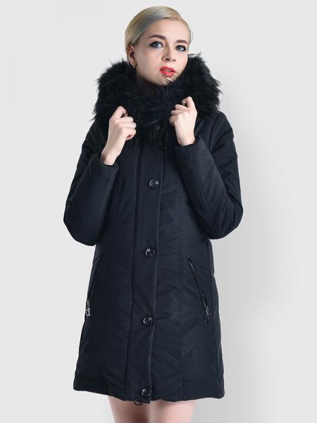 Black Slim Fit Faux Fur Hooded Zipper & Buttons Thick Ladies Winter Parkas