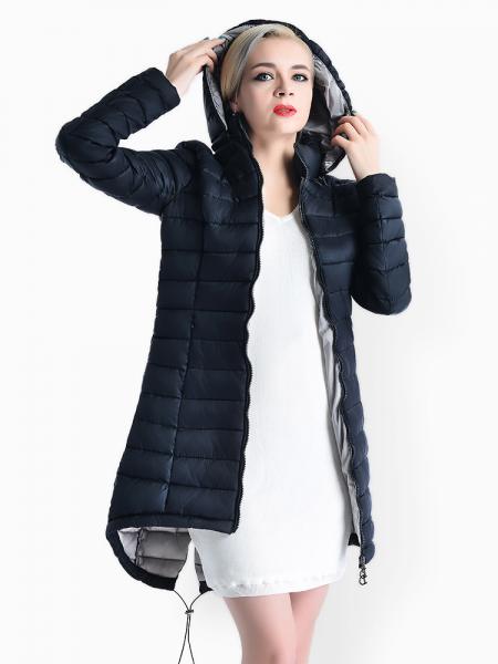 Black Two-way Zipper Asymmetric Hemline Hooded Spring Parka Coat for Women