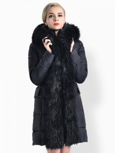 Black Two-way Zipper Long Deluxe Thick Faux Fur Hooded Women Down Parka Coat