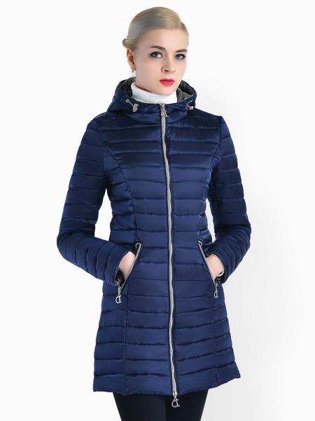 Blue Two Way Zipper Long Sleeves Padded Women Warm Parka Coat with Hood