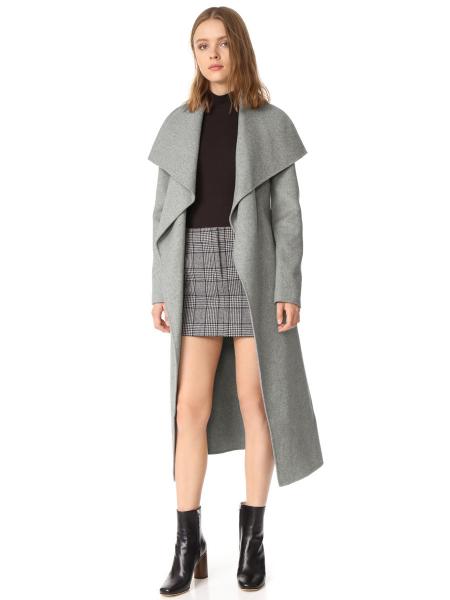 Gray Brief Big Lapel Long Sleeves Extra Long Open Front Wrap Trench Coat Women