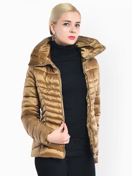 Gold Stand Collar Zipper Closure Padded Petit Slim Lightweight Parka Women