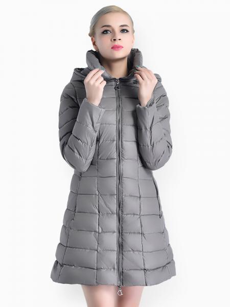 Gray A-line Two-way Zipper Detachable Hooded Padded Parka Jacket for Women