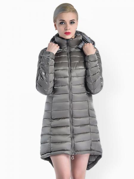 Gray Two-way Zipper Asymmetric Hemline Hooded Spring Parka Coat for Women