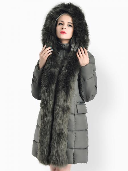 Gray Two-way Zipper Long Deluxe Thick Faux Fur Hooded Women Down Parka Coat