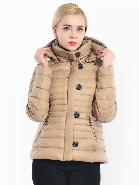 Khaki Slim Fit Petit Zipper & Button Light Weight Women Parka Coat with Hood