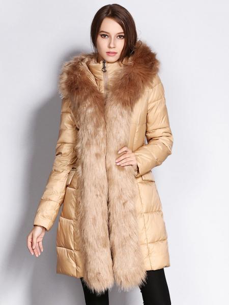 Khaki Two-way Zipper Long Deluxe Thick Faux Fur Hooded Women Down Parka Coat
