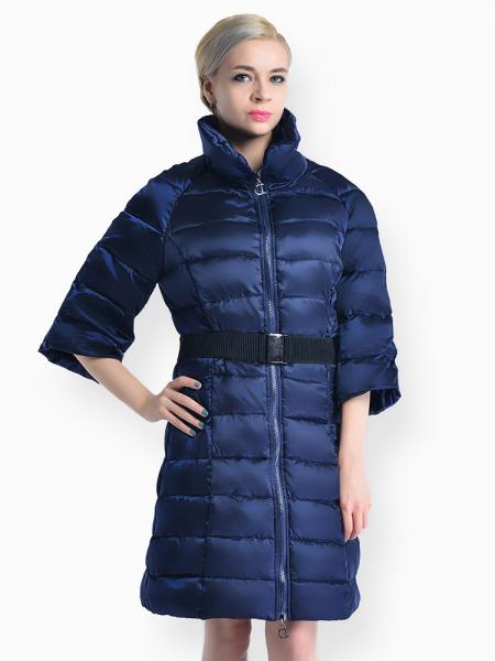 Half Sleeves Zipper Slim Fit Long Puffer Parka Coat Womens