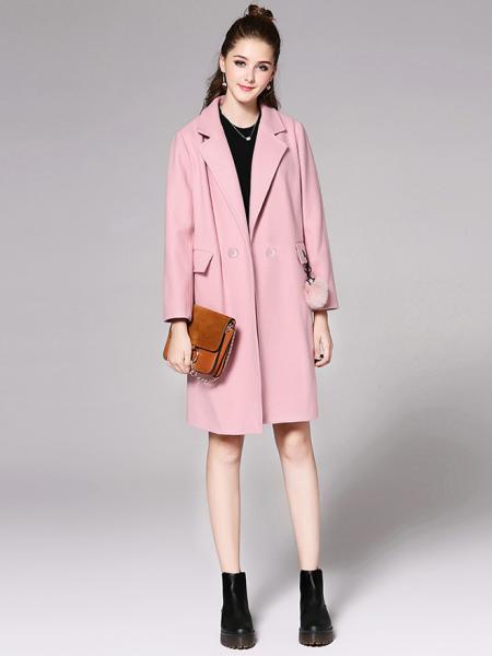 Pink Long Sleeves Double Breasted Solid Womens Long Wool Peacoat for Adult