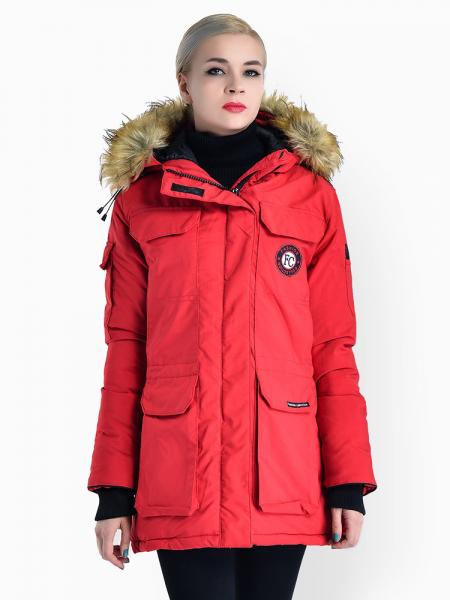 Red Double Zipper Faux Fur Hooded Thick Ladies Parka Coat for Winter