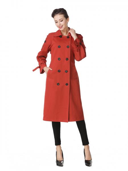 Rust Double-breasted Lined & Layered Long Ladies Trench Coat for Spring