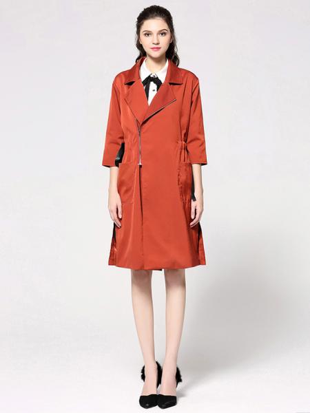 Rust Spring Three-quarter Sleeves Zipper Closure Long Womens Trench Coat