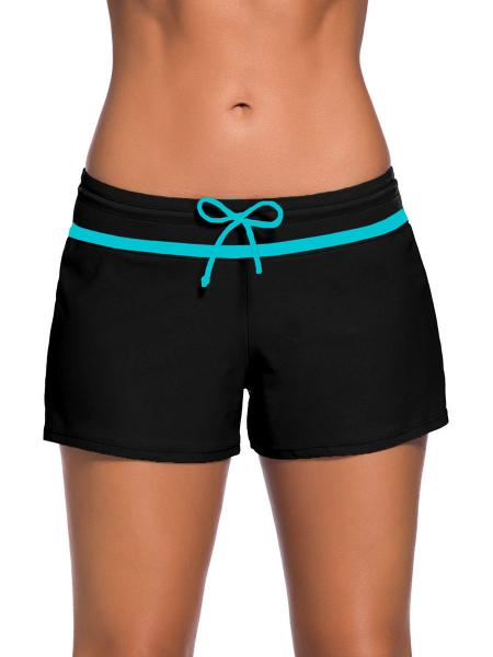 Black Blue Smooth and Loose Fitting Elastic Drawstring Swimming Boardshort for Women